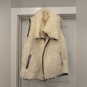 Cream Sherpa Vest with Brown Trim